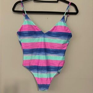 Vix Paula Hermanny Mani Bella Plunge Striped Swimsuit Size Medium